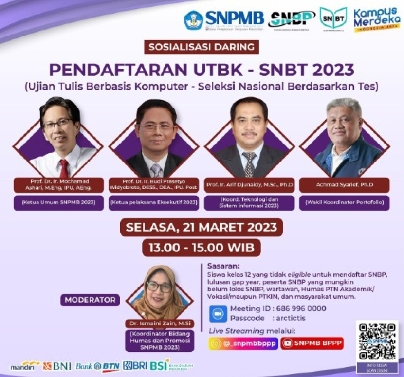 Pantia Seleksi Nasional Penerimaan Mahasiswa Baru (SNPMB) 2023 menggelar sosialisasi UTBK-SNBT 2023 pada Selasa (21/03/2023). Foto : snpmb